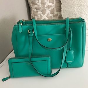 Bright Teal Coach Purse and Wallet